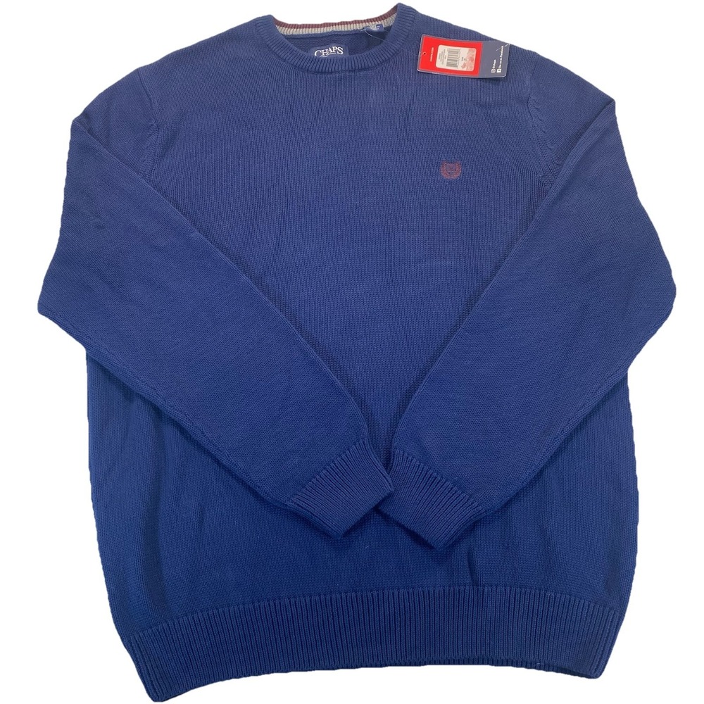 Chaps Sweater Mens XL Navy Blue 100% Cotton Crewneck Pullover Preppy NWT